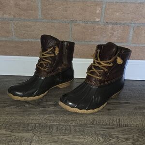 Brown and Black Sperry Duck Boots